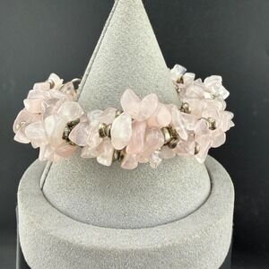 Pink Stone Chip Bracelet Multi Strand Toggle 6.5